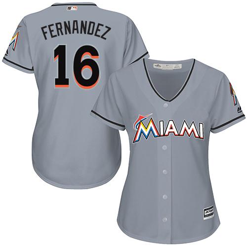 Marlins #16 Jose Fernandez Grey Women's Road Stitched MLB Jersey - Click Image to Close